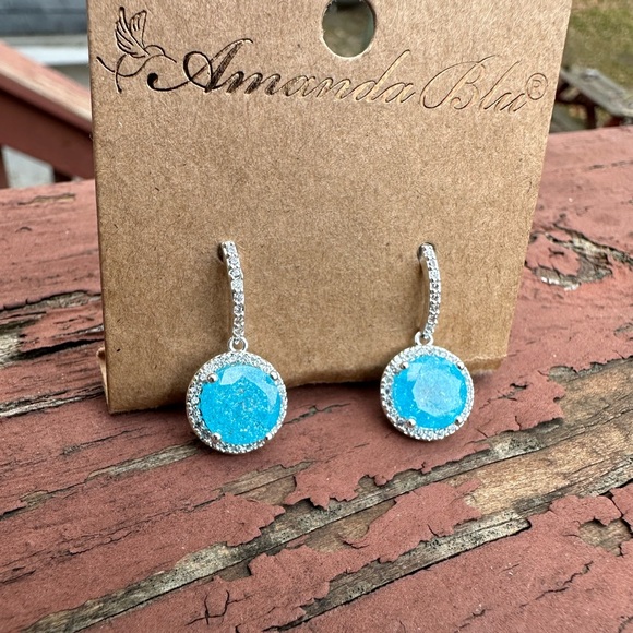 Amanda Blu Aqua and Silver Cracked Zircon Drop Earrings - Picture 2 of 8